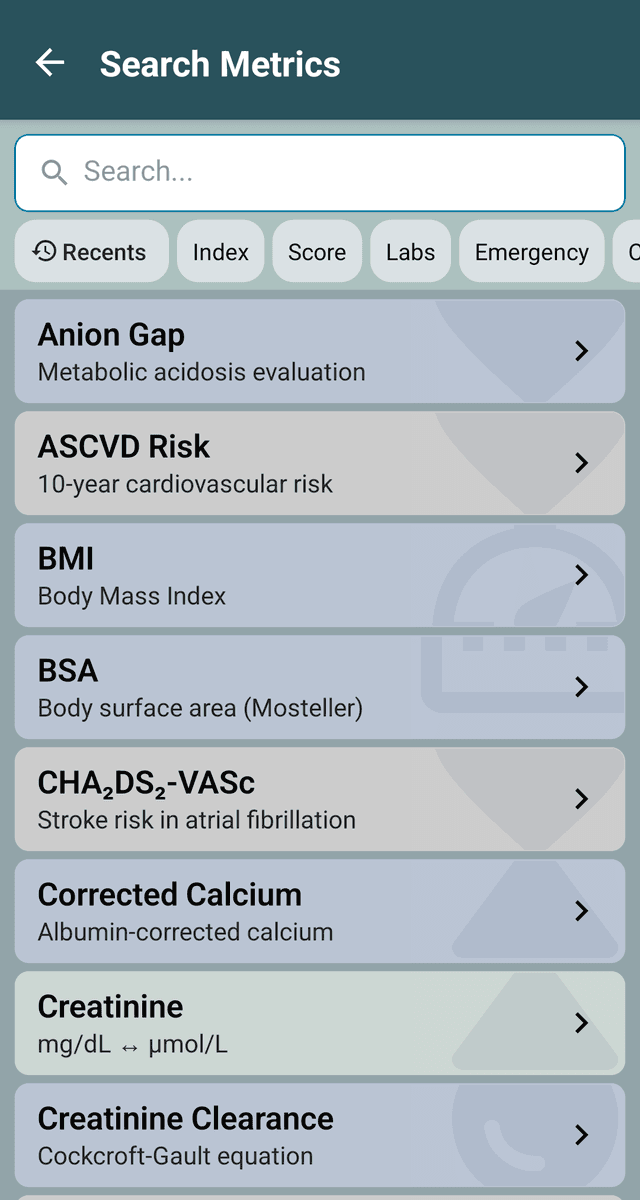 ClinicMetrics search screen