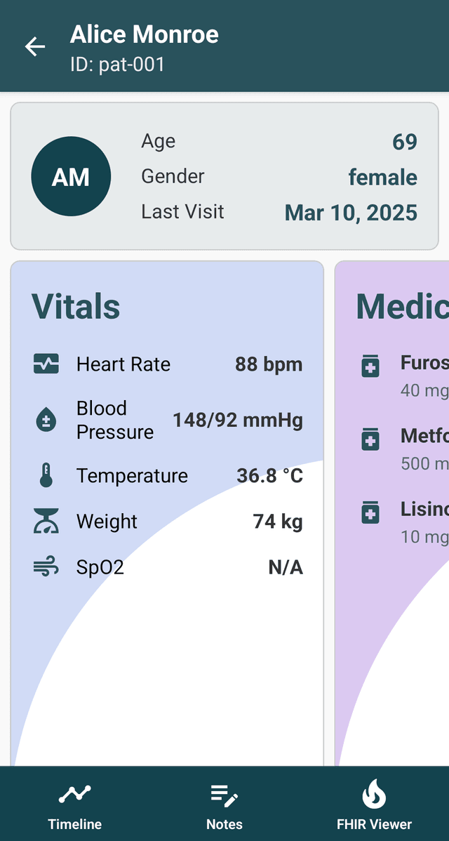 ClinicView Lite patient screen